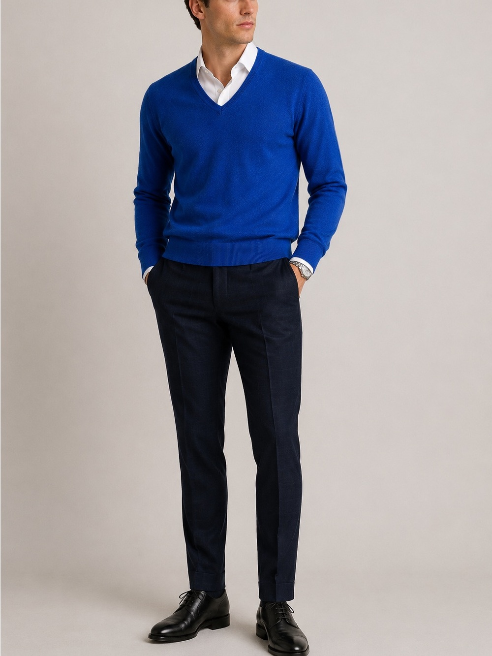Lord & Taylor 100% Cashmere Royal Blue V-Neck Sweater Men’s Size XL
